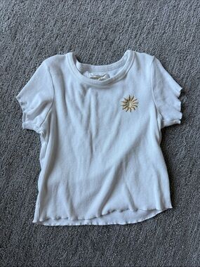 White Kids Sun Embroidered Ribbed Tee
